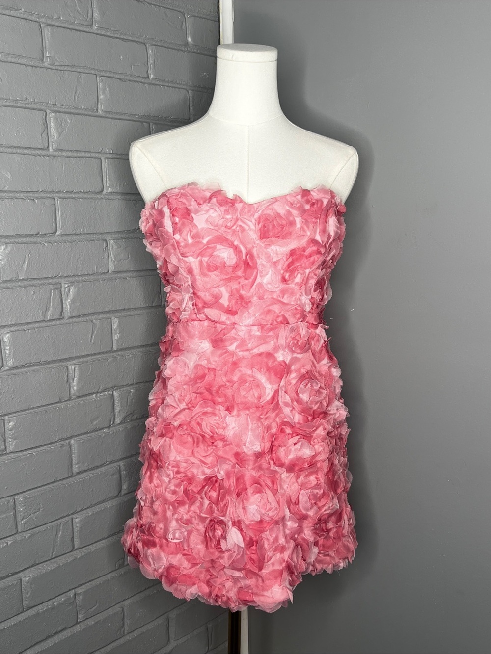 Selfie Leslie Strapless Rose-Embellished Pink Mini Dress - Picture 3 of 16